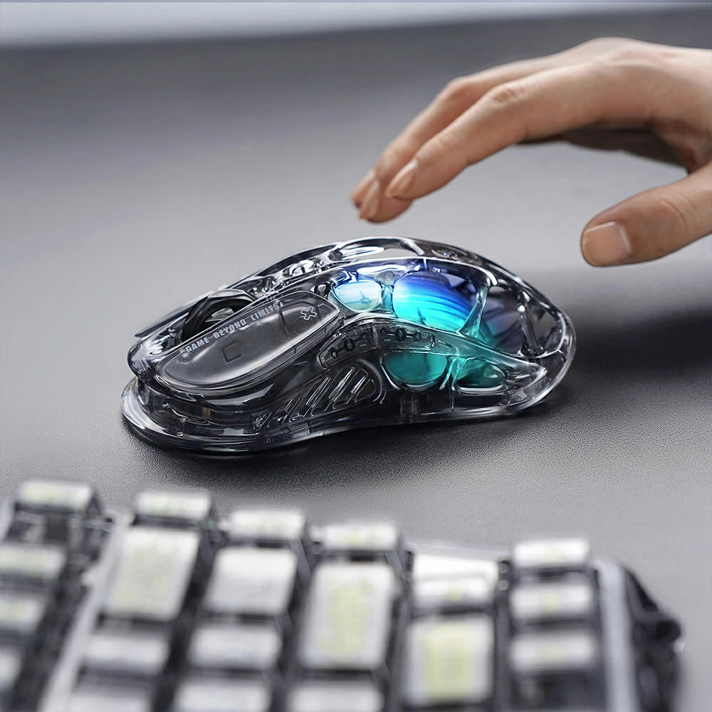 gravastar Mercury M2 Transparent Black gaming mouse customizable RGB lighting 5 profiles for personalized setup