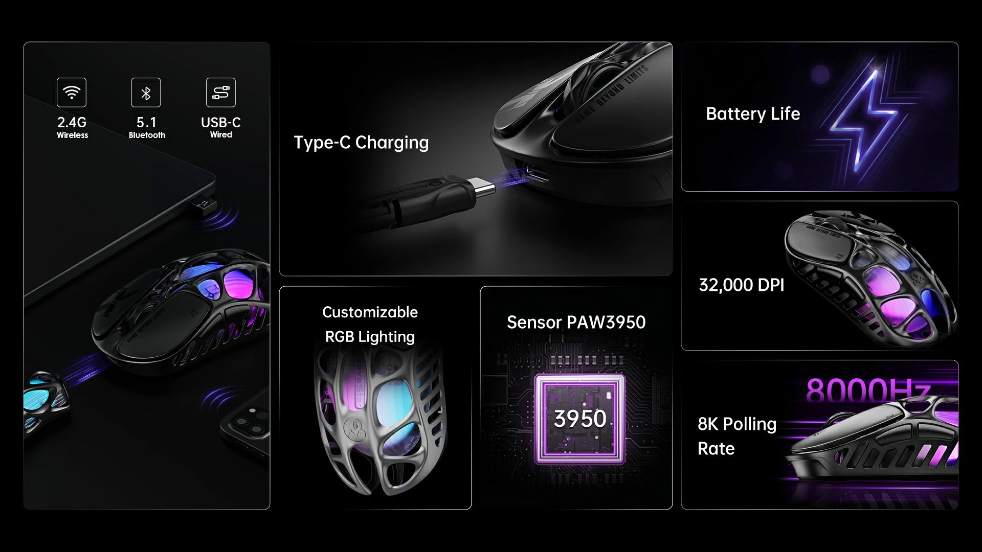 gravastar Mercury X Pro 8K Wireless Gaming Mouse lightweight gaming experience optimized for performance